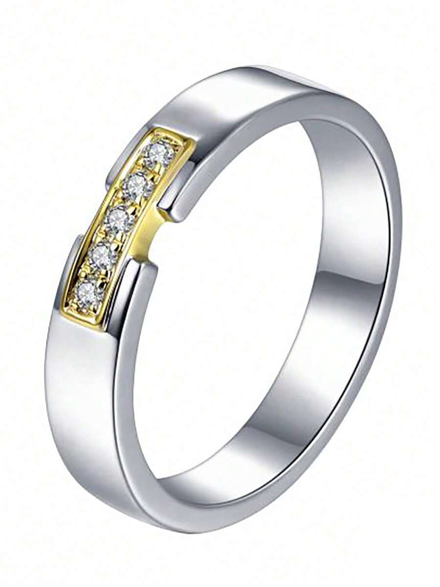 1pc Exquisite Laboratory-created Moissanite Decor Silver Ring For Men For Gift - Yellow - View 1