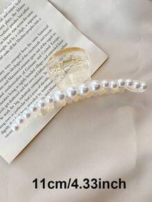 1個女士大珍珠著裝夾,優雅設計,適合日常穿著和拍照使用 - 黑色 - 查看 5