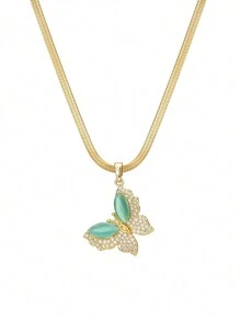 1條金色質感不鏽鋼扁鍊項鍊,鑲嵌鑽石和白貓眼蝴蝶吊墜,時尚簡單,男女皆宜,適合化裝舞會、萬聖節、聖誕節或日常佩戴 - 薄荷綠 - 查看 1