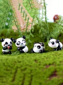 4入組-隨機萌熊雕像模型迷你手工藝品微景觀家居裝飾 - 黑與白 - 查看 5