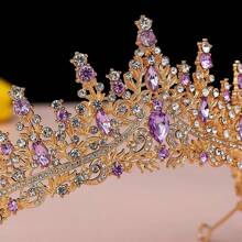 1pc Bride Crown With Crystal, European Style Wedding Dress Headpiece, Birthday/Adult Gift, All-Match Hair Accessory For Performance - Purple - View 4