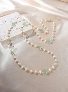 1 件天然珍珠與水晶女式毛衣鍊長項鍊 - 彩色 - 查看 1