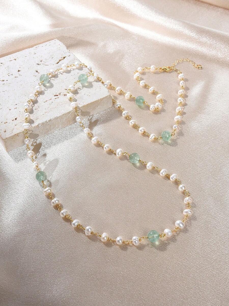 1 件天然珍珠與水晶女式毛衣鍊長項鍊 - 彩色 - 查看 1