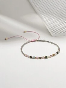 1pc Fashionable Unique Design Natural Crystal & Semi-Precious Stone Faceted Beads + Japanese Seed Beads Heal & Yoga Theme Adjustable Bracelet For Women, Birthday Gift Or Daily Wear - Adjustable Bracelet - View 7