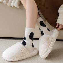 3pairs Winter Cartoon Dinosaur & Cow Design Warm Plush Socks - Multicolor - View 2