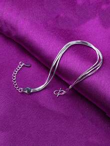 1條女式多層蛇骨踝鍊,扭曲水紋鍊條,珠串、雙層海豚吊墜,精美手工,時尚的空心星星魅力,流行的踝飾珠寶 - 銀色 - 查看 4