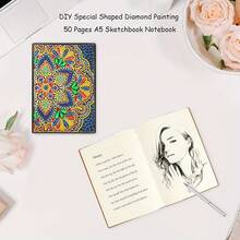 5d鑽石繪畫筆記本套裝曼陀羅日記封面皮革特殊形狀素描本筆記本diy鑽石藝術水晶十字針織硬皮日常用品書籍節日生日禮物8.27*5.91英寸 - 彩色 - 查看 5