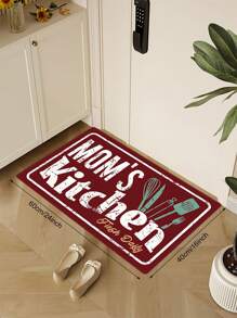 1塊簡約紅白字母印染廚房地墊,防滑防污廚房地毯,適用於走廊臥室門口地墊,家庭入口浴室地墊