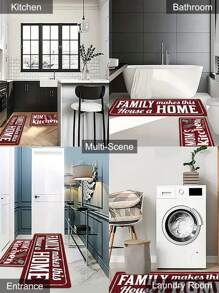 1塊簡約紅白字母印染廚房地墊,防滑防污廚房地毯,適用於走廊臥室門口地墊,家庭入口浴室地墊