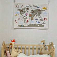 Ins北歐新世界地圖背景牆掛帆布幼兒園兒童房裝飾兒童攝影道具 - 世界地圖 - 查看 3