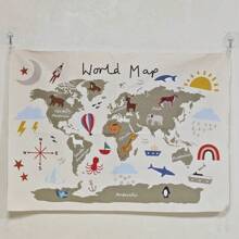 Ins北歐新世界地圖背景牆掛帆布幼兒園兒童房裝飾兒童攝影道具 - 世界地圖 - 查看 4