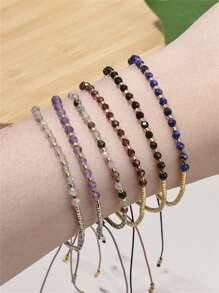 1pc Fashionable Unique Design Natural Crystal & Semi-Precious Stone Faceted Beads + Japanese Seed Beads Heal & Yoga Theme Adjustable Bracelet For Women, Birthday Gift Or Daily Wear - Adjustable Bracelet - View 2