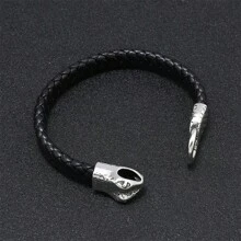 Black Snake Head Biting Tail Buckle Bracelet - Black - View 3