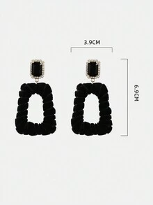 1對波西米亞風格鋅合金和絲絨布幾何耳環 - 黑色 - 查看 3