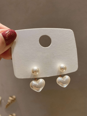 1pair Simple Heart Shaped Pearl Stud Earrings For Wedding Elegant
