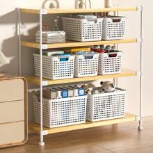 1個家用矩形收納盒,適用於衣服、廚房、桌面、玩具、零食、文具、學生,收納整理 - 白色 - 查看 6