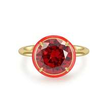 Moonmory單個925純銀大混色愛心立體鑲嵌女戒指,時尚珠寶女生禮物,紅色圓環戒指