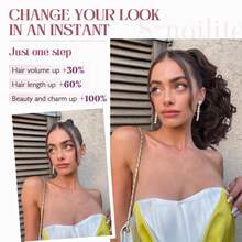 下巴夹马尾辫延长 12 英寸卷曲爪夹在头发马尾卷曲波浪合成发纤维假发适合女性时尚派对圣诞新年礼物适合女性、Y2K、音乐节、圣诞派对度假和所有季节 - 黑色 - 查看 6