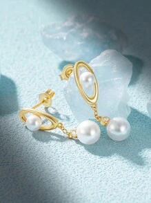 1對女性簡約時尚的細水滴耳環,925純銀18k金鍍古董極簡主義,適用於感恩節訂婚的致我愛人 - 銀色 - 查看 5