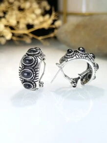 1對女性維多利亞款銀色雕花耳環,多彩綠松石石料 - 彩色 - 查看 5