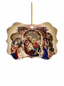 1pc Wooden House Baptism Scene Acrylic Wave Square Pendant With Gold Cord, Perfect Gift For Family And Friends, Suitable For Service, Holiday Promotion, Creating Festive Atmosphere, Festive Decoration Hanging Pendant, Christmas Tree Decoration Hanging Pendant - Multicolor - View 2