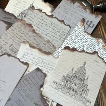 30 Sheets Vintage Burned Edges Asymmetric Shape English Letter Design Writing Paper Set For Diy Scrapbooking, Decoration, Background Back To School - Multicolor - View 1