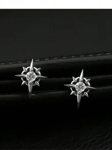 1對時尚北極星形白色鑽石耳釘,適合男士日常佩戴和假日穿著 - 白色 - 查看 4