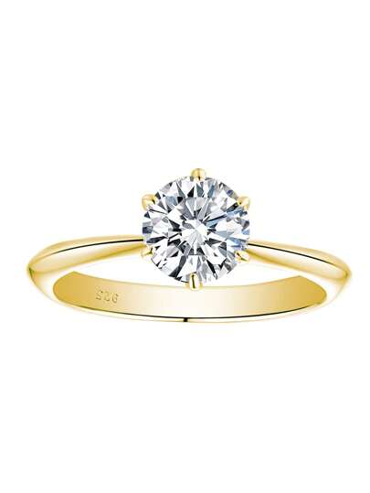 AIHUASI 1 pieza Anillo de compromiso delicado de oro amarillo de color con diamante Moissanite incoloro de corte redondo de 6.5*6.5mm y 1.0Ct, de plata de ley 925, para mujer, joyería fina, regalo de San Valentín con certificado GRA