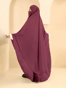 1條雙層純色綢緞女用頭巾,日常穿著,優雅時尚 - 酒紅色 - 查看 2