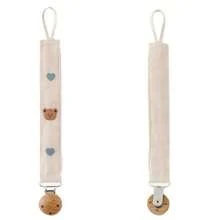 1 قطعة مشبك مصاصة للرضع مع خرزة خشبية، تصميم دب قلب الحب، تطريز كرتوني، عضاضة، حبل معلق مضاد للسقوط - أبيض - مشاهدة 1