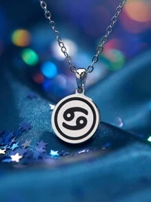 1Pc Fashionable 925 Silver 12 Constellations Pendant Necklace Double Sided Pendants For Women's Birthday Gifts