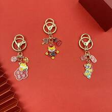 1套十二生肖龍年金屬鑰匙扣,適合女性日常使用 - 雙龍 - 查看 4