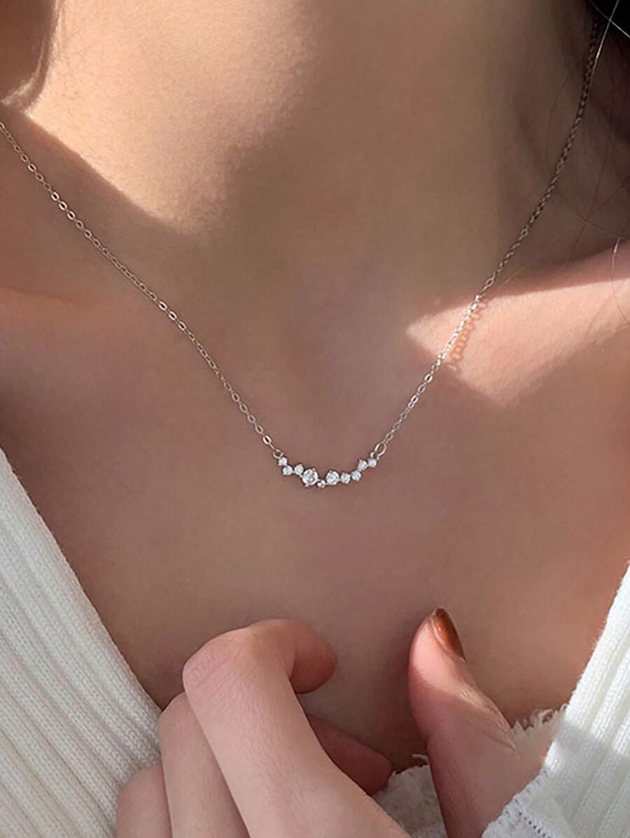 BALMORA 1入組S925純銀笑臉項鍊適合女士,簡約風和時尚,鑲嵌帶方晶鋯石石頭,生日禮物