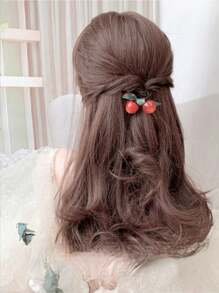 2 件裝兒童可愛櫻桃髮帶小女孩髮飾 - 紅色 - 查看 3