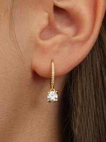 1對歐美風格簡約925銀耳環，鍍18K金，適合女性日常穿著/度假/約會/禮物/婚禮/訂婚/新娘珠寶/假期 - 金黃色 - 查看 1