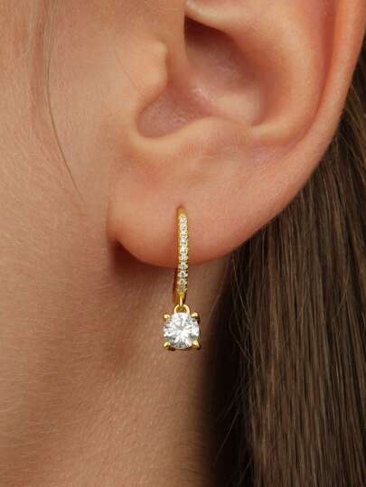 زوج واحد من الأقراط البسيطة بأسلوب أوروبي وأمريكي من الفضة عيار 925، مطلي بالذهب عيار 18 قيراط للارتداء اليومي / العطلات / المواعيد الخارجية كهدايا زفاف/ خطوبة /مجوهرات عروس/ العطل