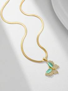 1條金色質感不鏽鋼扁鍊項鍊,鑲嵌鑽石和白貓眼蝴蝶吊墜,時尚簡單,男女皆宜,適合化裝舞會、萬聖節、聖誕節或日常佩戴 - 薄荷綠 - 查看 3