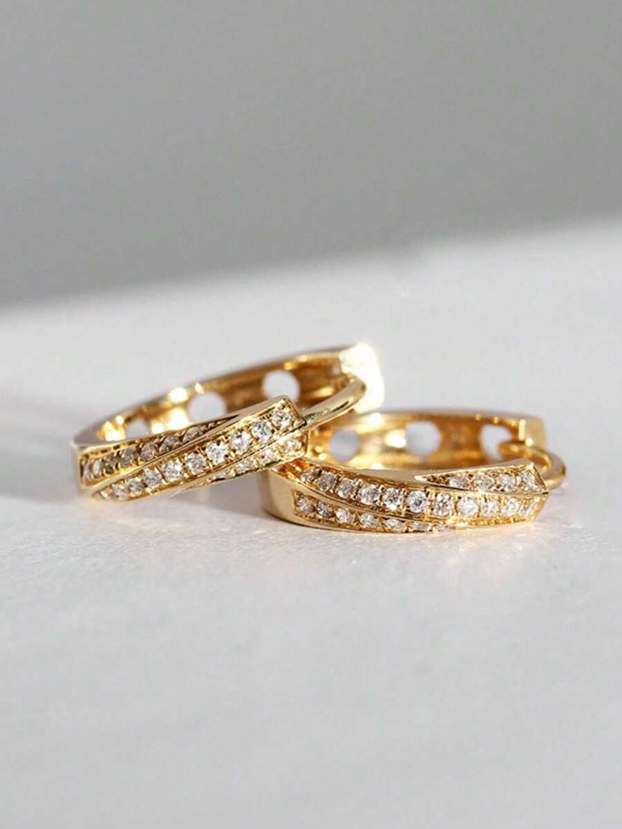 1對s925鍍18k金和立方氧化鋯夾式耳針,豪華珠寶禮物送給女士 - 金色 - 查看 1