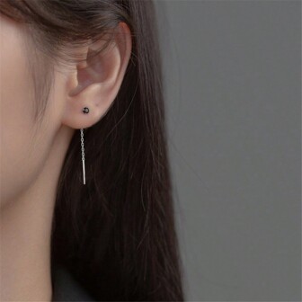 1pair 925 Sterling Silver Simple Single Diamond & Colored Ear Threader For Women's Daily Wear Holiday