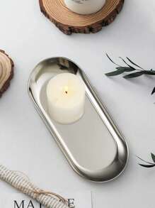 1件/3件/1套 金属椭圆形托盘，铁艺烛台，简约欧式婚礼派对烛光晚餐餐桌装饰 - 銀色 - 查看 2