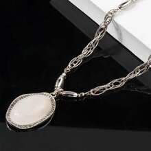 A New Autumn And Winter Light Luxury And High-End White Moonlight Necklace For Women, Versatile Fashionable Cold Style Sweater Chain Pendant For Daily Wear - Antique Silver - View 2