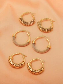 3 件/套網狀設計耳環 - 金色 - 查看 1