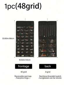 1入組珠寶收納掛袋,pvc材質透明設計,可折疊抗氧化耳環、項鍊、戒指收納掛牆珠寶袋 - 48grid - 查看 4