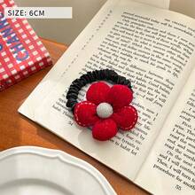 1入組新年紅花設計的可愛丸子和馬尾頭髮繩,適合兒童使用 - 彩色 - 查看 13