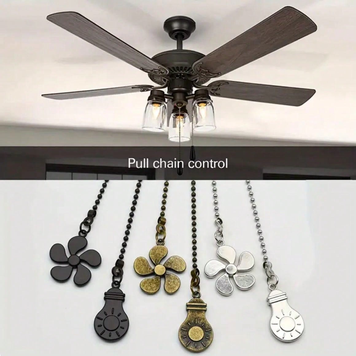 2pcs Ceiling Fan Pull Chain Kit, Bulb And Fan Pattern Pull Chain