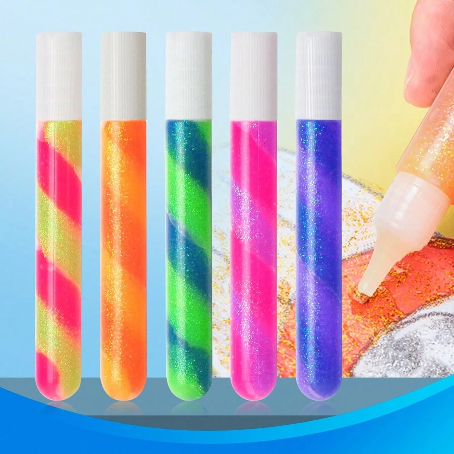 4入組黃金色閃亮膠筆,閃閃發光的金屬膠,適用於紙張,diy,藝術,著色,非常適合做手工藝品,學校,返學用品。 - 彩色 - 查看 1