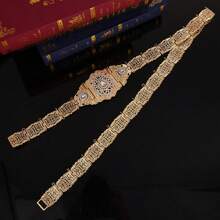 Luxurious Arabian Bridal Waist Chain With Hollow Out Crystal Flower Design And Full Diamond Inlaid, Adjustable Length Body Jewelry For Women's Wedding - Gold - View 4