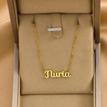 1入金鍍不鏽鋼光澤英文字母吊墜項鍊,流行簡約復古時尚男女通用街頭日常假日派對配飾 - 金黃色 - 查看 4