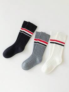 3 雙/套兒童襪子,男孩和女孩白色高筒和中筒襪,兩雙條紋足球愛好者襪子 - 彩色 - 查看 7