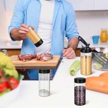 4pcs/Set 400ml Clear Pet Plastic Spice Jars With Shaker Lids, Reusable Large Capacity Condiment Container For Kitchen Counter Storage